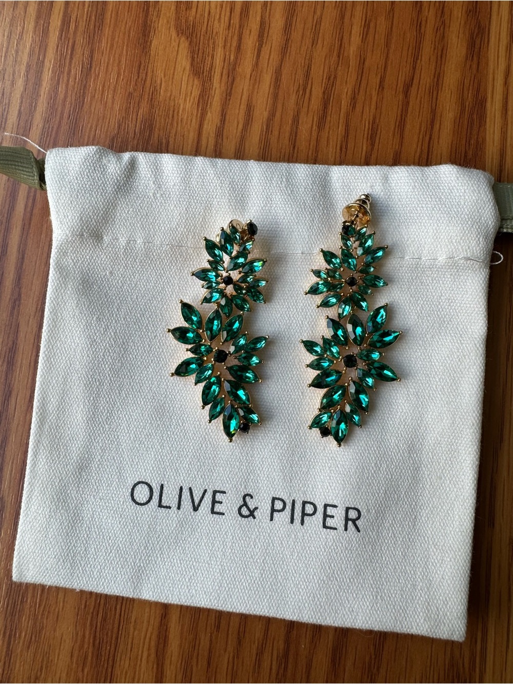 Olive & Piper Green Crystal Drop Earrings
